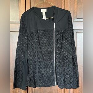 Chico's Black Lace Zip-Up lace top